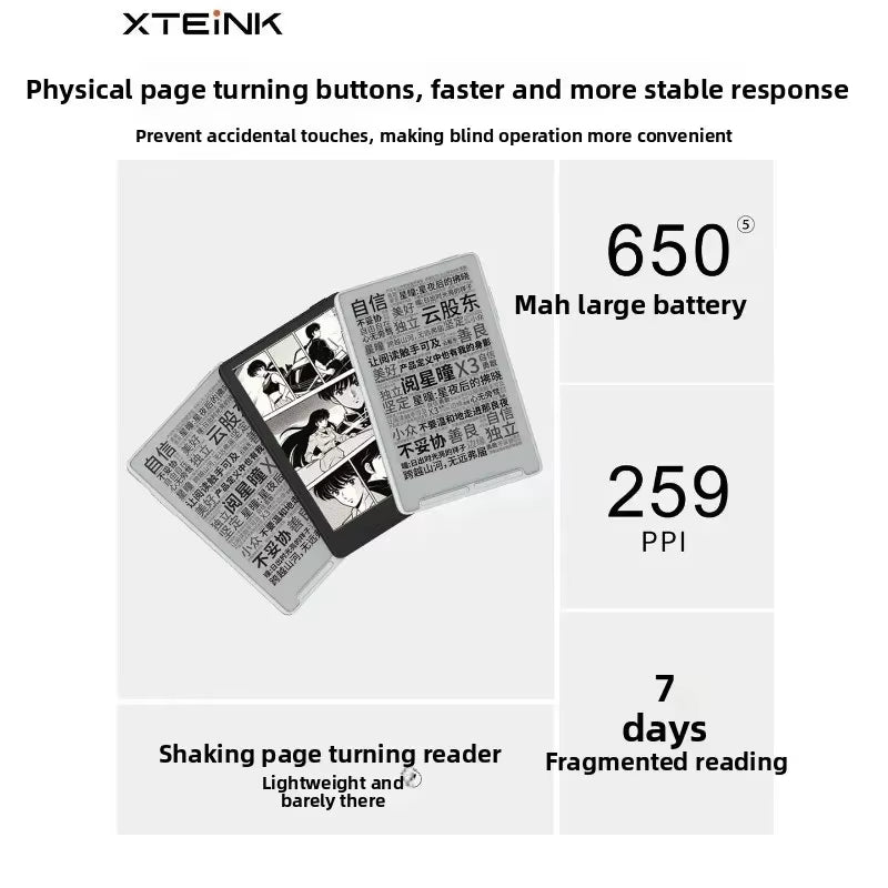 Xteink X3 AI Ereader Portable 300Ppi E-Ink Display Eye Care Monitor Low Blue Light No Flicker Magnetic Secondary Reading Screen